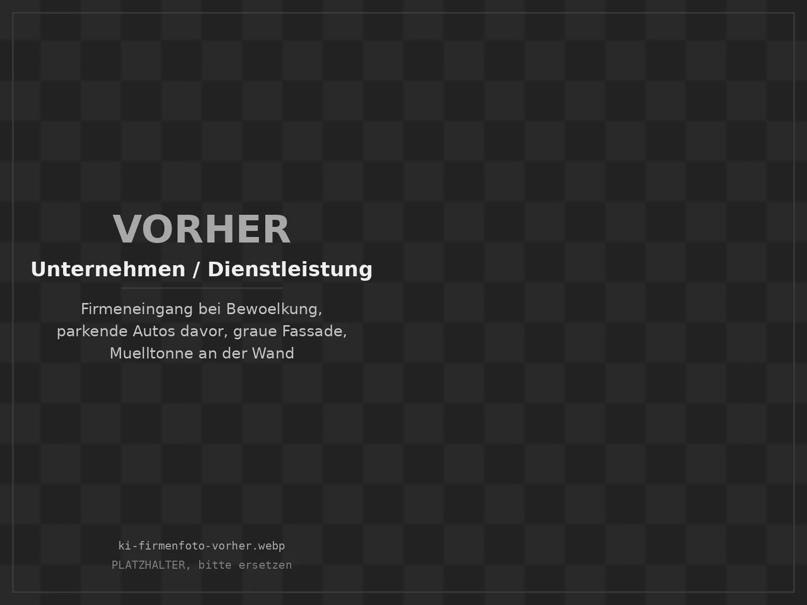 Ausgangsfoto: Firmeneingang bei bewoelktem Himmel, mit dem Handy aufgenommen